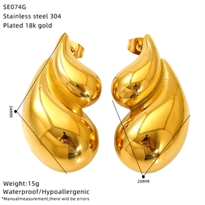 Detailed specifications of 18k gold plated stainless steel teardrop earrings 34mm x 20mm