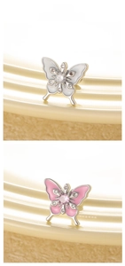 Macro shot of butterfly earrings with colorful drip oil wings and sparkling rhinestones