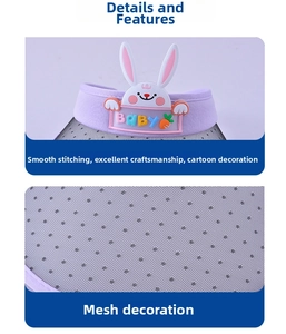 Close-up of a purple sun visor hat featuring breathable mesh and cute 3D bunny logo detail