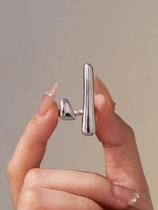 Polished silver stainless steel open ring with minimalist double cylinder design