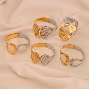Two Tone Hollow Geometric Bangle For Women Stainless Steel Hinged Open Bracelet Exaggerated Modern Trendy Jewelry