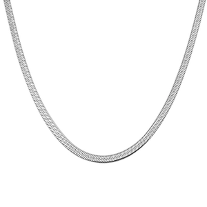 Sleek silver titanium steel flat snake chain necklace with high polish finish for unisex