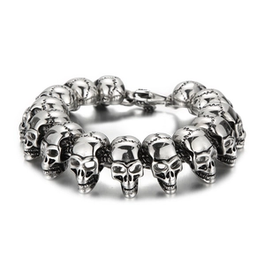 Men Punk Skull Head Link Bracelet Necklace 316L Stainless Steel Hip Hop Gothic Rock Jewelry For Biker Party Daily Wear