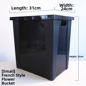 Small size black French flower bucket detail with built-in handles and 35cm height