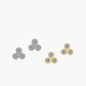 925 Sterling Silver Stud Earrings With Triangle Zircon Cluster Minimalist Dainty Jewelry For Women