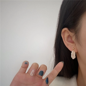 Baroque natural freshwater pearl layered earrings with vintage gold French court design