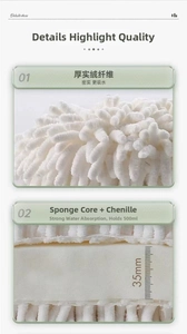 Macro shot of 35mm thick chenille towel showing 500ML absorption capacity detail