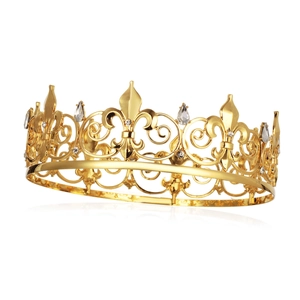 Fleur-De-Lis Hollow Round Crown Alloy Rhinestone Wedding Birthday Party King Queen Tiara Hair Accessories