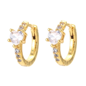 Gold heart zircon huggie earrings with sparkling crystals in a minimalist symmetrical layout
