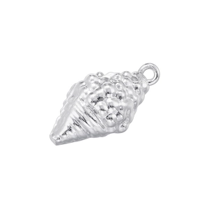 Detailed close-up of a silver conch shell metal pendant with realistic textures
