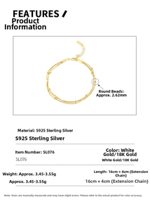Detailansicht des dreilagigen S925 Sterlingsilber-Perlenarmbands mit technischen Daten