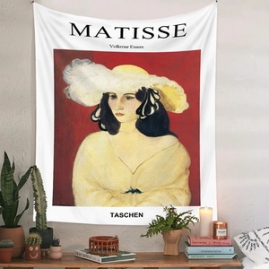 Artistic Henri Matisse tapestry hanging above decor items for bohemian room wall decoration