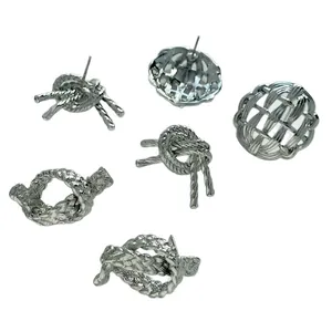 Knotted and woven hollow stainless steel stud earrings set in vintage silver finish