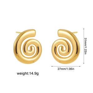 Detailed size and weight chart of gold textured spiral stud earrings for women