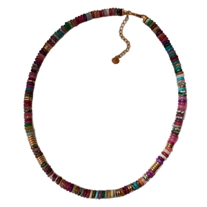 Colorful natural stone beaded necklace with 18k gold plating and adjustable chain extender