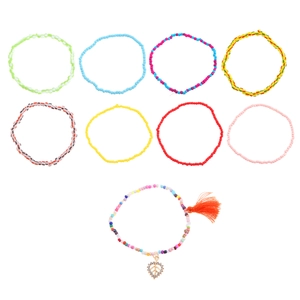 Bohemian colorful beaded heart pendant tassel anklet set for women beach style