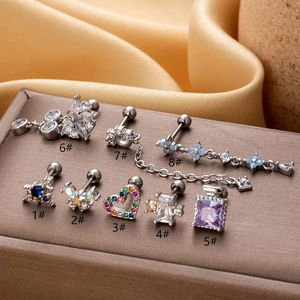 Titanium steel cartilage stud earrings with diverse cubic zirconia and chain designs