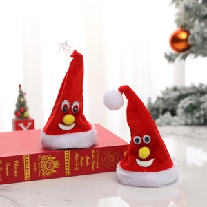 Bonnets de Noël chantants et dansants en peluche avec étoiles lumineuses et visages