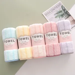 Five-pack of absorbent coral fleece striped towels in assorted macaron pastel colors