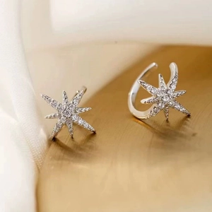 Elegant silver starburst ear cuff with micro-pave cubic zirconia for non-pierced ears