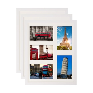 Set of 3 white minimalist 5-opening photo frames for wall or tabletop display