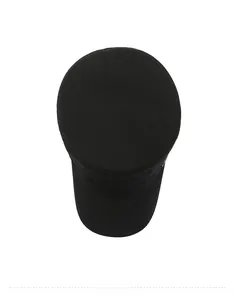 Top-down view of black flat top cadet cap showing durable cotton canvas fabric texture