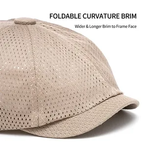 Lightweight breathable mesh baseball cap in beige with a foldable wide brim for sun protection