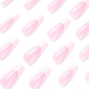 Faux ongles ballerine longs roses avec pointes blanches françaises en vue à plat