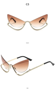 Front and side view of butterfly cat-eye sunglasses with crystal rhinestones