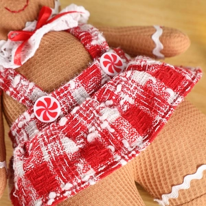 Christmas Gingerbread Man couple dolls with festive red plaid outfits and lace details