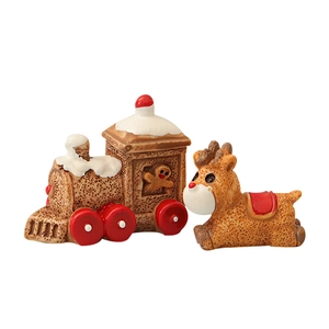 Miniature Christmas gingerbread train and reindeer figurines for DIY holiday decor