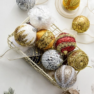 Christmas Tree Ornaments Hanging Decorations Glitter Sequin Foam Ball Bow Mushroom Acorn Shape Festive Holiday Home Party