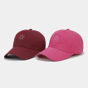 Classic cotton baseball cap set with sun embroidery in dark red and bright pink
