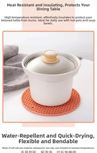 Close-up of orange honeycomb silicone mat providing heat insulation under a ceramic pot