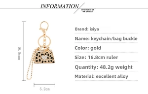 Detailed specs of the leopard print handbag keychain with size and weight info