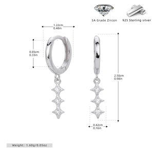 Spécifications de taille pour boucles d'oreilles étoiles en argent sterling 925