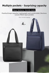 Detail of multi-pocket waterproof nylon laptop bag showing capacity and color options
