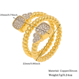 Detail showing ring dimensions 20-22mm made of gold plated copper and zircon