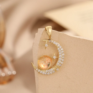Vintage Copper Pendant Charm with Zirconia Artificial Pearl Bamboo Moon Rabbit Snowflake Flower Heart Leaf DIY Jewelry Women