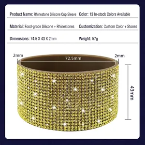 Glittering golden rhinestone silicone protective boot for tumblers and water bottles