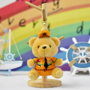 Adorable plush teddy bear in orange rescue uniform keychain pendant for bag charms