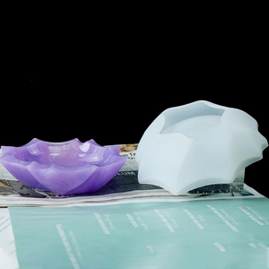 Detailed lotus silicone mold and purple resin bowl with multi-layered petal design
