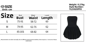 Size chart detail for tube top mini dress showing chest and waist measurements