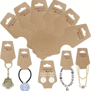 Brown kraft paper jewelry display cards with Handmade with love print for hair accessories