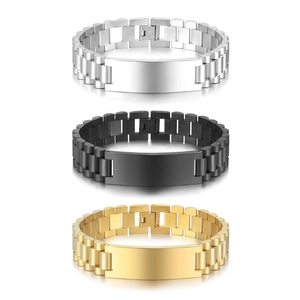 Men Bracelet Stainless Steel Watch Strap Link Chain Presidential Curved ID Plate Polished Metal Jewelry Gift