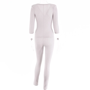 Vue arrière d'un body beige à manches longues scintillant avec coupe ajustée et éclat brillant