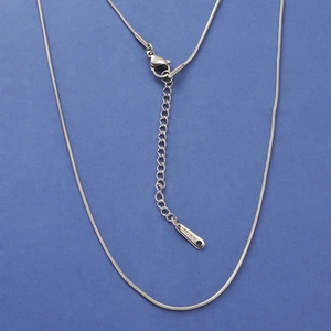 Polished silver stainless steel snake chain necklace with lobster clasp and adjustable link