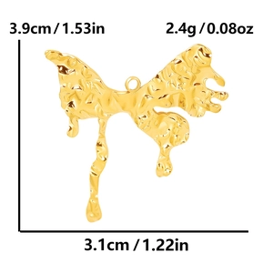 Gold butterfly pendant in 304 stainless steel with hammered texture and size specs