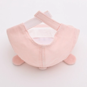 Pink corduroy baby baseball cap with cute animal ears and adjustable velcro back strap