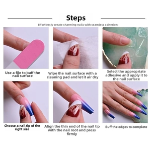Step-by-step tutorial for applying gradient leopard print press-on nails with tools